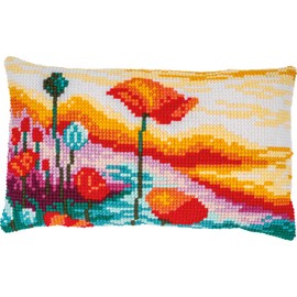 Vervaco Cross Stitch Kit Decorative Poppy Landscape Craft Adult Decoration Embroidery Beginner Complete DIY Embroidery Creative Gift Approx 50 x 30 cm