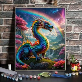 Dragon Paint By Numbers Kit For Adults Beginner Colourful Dragons Adult Paint By Number Kits Acrylic On Canvas Easy Oil Painting Kit Adults' Paint-By-Number Kits For Gift Home Wall Decor 16x20 Inch