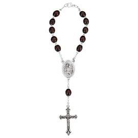 MaMeMi Car Rosary Carved Wooden Bead with Clasp Christopher and Crucifix - Gift Idea for Drivers Original from Italy