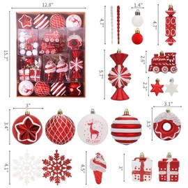 72pcs Christmas Ball Ornaments for Xmas Tree Red White Large Christmas Ornaments Shatterproof Christmas Tree Decorations Balls with Hanging Loop for Holiday, Wedding, Party Decors