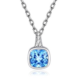 FindChic Silver Necklace for Women March Birthstone Necklace for Women Sterling Silver Small Square Pendant Fake Diamond Jewelry Gift for Her Girlfriend