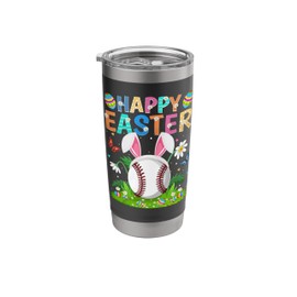 Baseball Happy Easter Sports Player Bunny Ear Easter Sunday Stainless Steel Insulated Tumbler