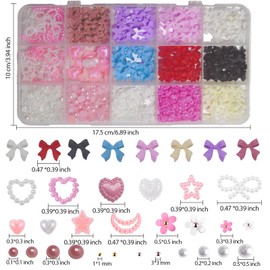 ZACHMEST 1000Pcs 3D Pink Bow Nail Art Charms, 3D Assorted Bowknot Nail Charms Pearls Gems Cute Star Heart Butterfly Bow Planet Bear Nail Decoration with Pickup Tools Manicure DIY Crafts Decorations