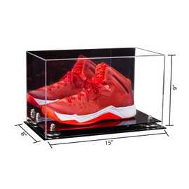 Better Display Cases Acrylic Large Shoe Display Case for Basketball Shoe Soccer Cleat Football Cleat with Silver Risers and Mirror (A013-SR)