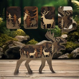 Drawelry 3D Forest Animal Wood Craft Wooden Craft Forest Animals Creative Wooden Statue Christmas Wall Hanging Decoration Craft Retro Wooden Sculpture for Office and Home Decoration (Elk)