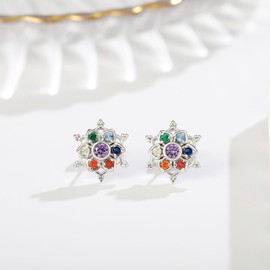 925 Sterling Silver Mandala Chakra Earrings Yoga Lotus Flower Stud Earrings 7 Chakra Jewelry Gifts for Women Hypoallergenic