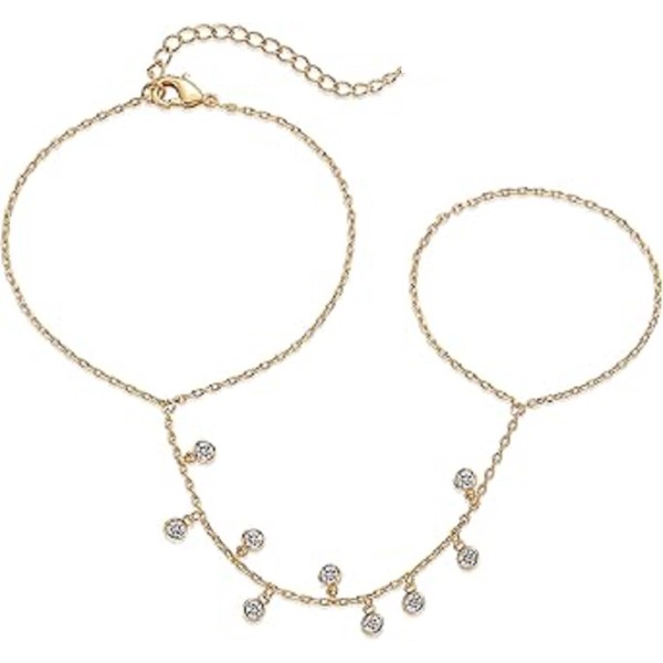 Yellow Gold Plated Hand Chains Bracelet for Women | Dainty