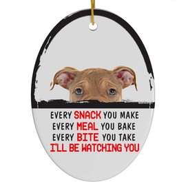 Every Snack You Make I'll Be Watching You Old English Bulldog Puppy Christmas Ornament - Funny White Oval Ceramic Decoration Gifts for Dog Lovers