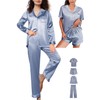 WJing Yi Jia 4Pcs Womens Silk Satin Pajama Sets Floral