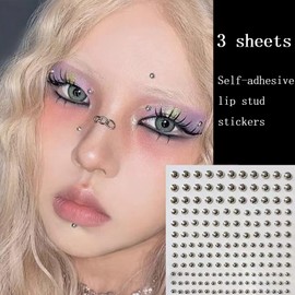 Lilbitty Pack of 3 Lip Studs, Fake Nose Studs, Eyebrow Studs, Non-Penetrating Nose Stud for Sticking on Silver Belly Button Stickers, Cool Punk Y2K