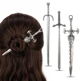 Molain 3Pcs Sword Hair Pin Set, Gothic Viking Medieval Renaissance Hair Accessories Medieval Hair Sticks Renaissance Hair Jewelry for Women
