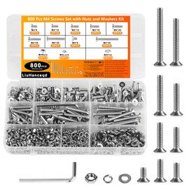 800 Pcs M4 Screws Set, M4 Bolts and Nuts Set, Stainless Steel Countersunk Screws and Nuts and Washers Assortment Kit, Flat Head Hex Socket Head Cap Bolts Kit