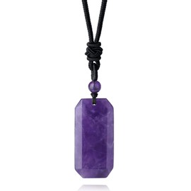 XIANNVXI Necklace For Men Natural Amethyst Crystal Healing Stones Necklaces Dog Tags Pendant Balck Necklace Spiritual Energy Quartz Gemstone Jewelry for Men Adjustable Rope
