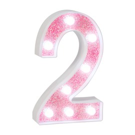 EUFONY Pink Marquee Light Up Numbers, Glitter LED Number Lights Battery Powered for Girls 2nd 12th Birthday Party Table Decorations, 2025 Graduation Prom Decor, Pink Number 2 Sign w/Cool White Lights