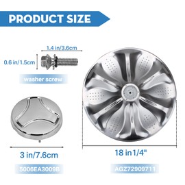 AGZ72909711 Washer Pulsator Assembly with 5006EA3009B Washer Pulsator Cap and Screw Replacement for LG Kenmore Washer AGZ72909713, AP6800730, AGZ72909702, WT1101CW, WT1501CW, WT5270CW Agitator Plate