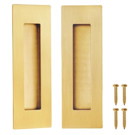 Cozy Tower 6 Inch Recessed Finger Pulls for Pocket Door Sliding Door, Closet Door Pulls Barn Door Handles Brushed Gold Stainless Steel Hardware (2 Pack)