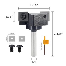 Sinoprotools Spoilboard Surfacing Router Bits 1/4" Shank,Planer Bits with 2pcs Indexable Inserts,1-1/2" Cut Dia. Slab Flattening & Rabbeting Flycutter Router Bit/Planing Bit (D=1-1/2",I=12mm,S=1/4")