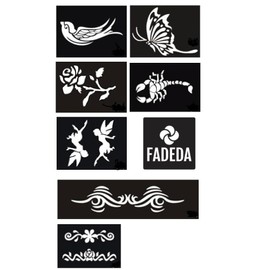 8x FADEDA Temporäre Tätowierung Schablonen Tätowierung Aufkleber Vorlage Aushöhlen Selbstklebende Tätowierung Aufkleber Schablonen Vorlagen Glitzer Tattoo Kit Körperkunst Schablone