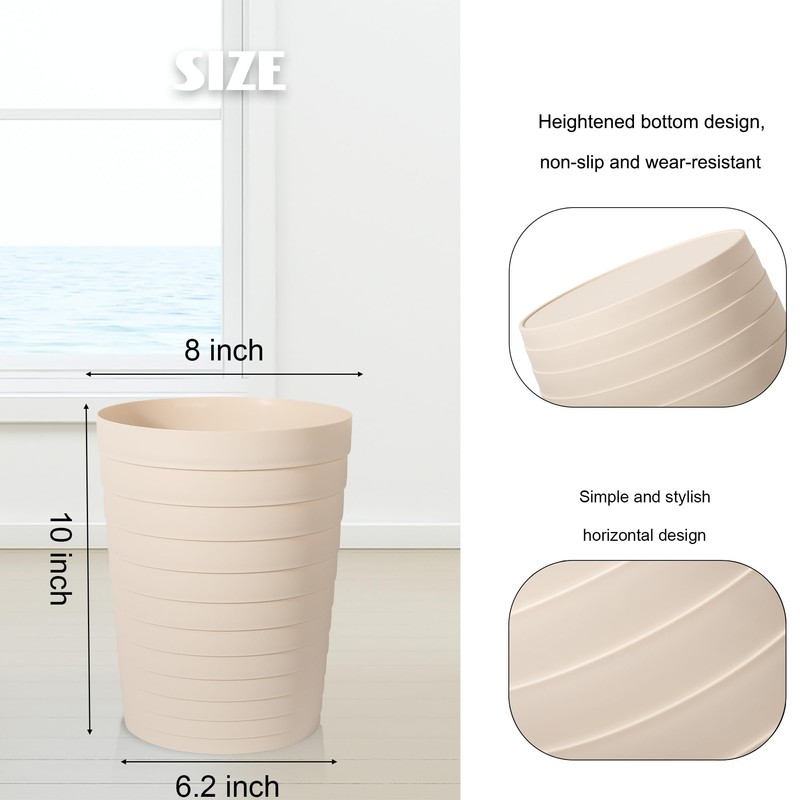 UUJOLY Small Bathroom Trash Can Wastebasket, Plastic Garbage Bin Container