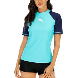 Halcurt UV Shirt, Women's Short-Sleeved Rash Guard UPF 50+ Swimming Shirt, Quick-Drying Swimming Shirt, M-XXL, sky blue