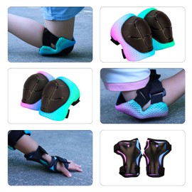Color Gradient Adjustable Kids' Helmet with Knee & Elbow Pads Set | Multi-Sport Safety Gear for Boys & Girls Ages 5-14 | Skateboarding, Scooters, Roller & Inline Skating, Longboarding