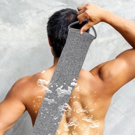 yotutun Rückenschrubber für Dusche, Bambusfaser Peeling Bambusfaser Rückenbürste Bambusfaser Peeling-Rückenschrubber für Bad und Dusche, Massagehandschuh mit Rücken mit Mitt, Grau