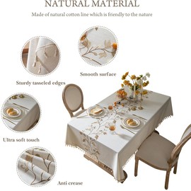 Pahajim Tablecloths Rectangular Cotton Linen Tablecloth Dust-Proof Waterproof Tablecloth with Tassel for Kitchen, Outdoor Dinning Table(55 x 71 Inch)