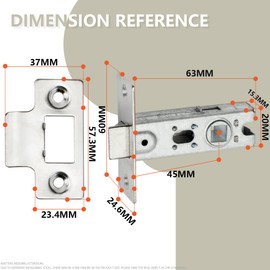 Bwintech 3 Pcs 65mm Tubular Latch Iron Satin Nickel, Premium Mortice Latch, for use with Sprung Lever Door Handles