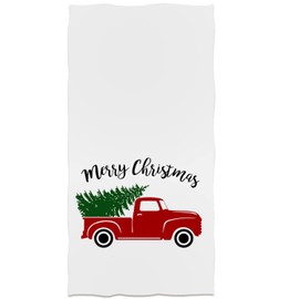 Red Vintage Truck Hand Towels Merry Christmas Pine Tree Bath Towels Soft Kitchen Dish Towels 13.629 for Household Daily Use | Home Decoration | Carry-On Hotel Gym Spa Sweat Towels