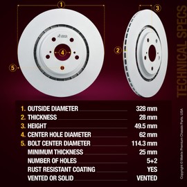 Metrix Premium Chassis Parts - 2 PC Front Coated Vented Disc Brake Rotor Fits Lexus NX300, NX300h, NX200t, RX350, RX450h, Toyota Sienna, Highlander, Replacement 09.C499.11, Made in Europe