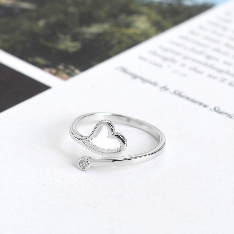 Deelfe Women's Ring, One Size Fits Most, Silver Ring, Heart