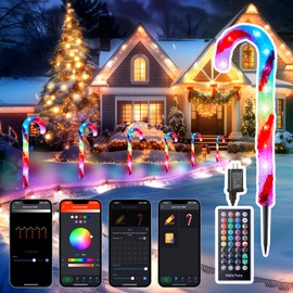 Brightown Smart Candy Cane Lights Outdoor Pathway, 6 Packs RGB LED Outdoor Candy Cane Decorations with 55 Preset Modes, App or Remote Control, Music Sync, Memory and Timer Function