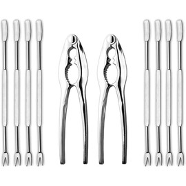 Zundo Pack of 2 Nutcrackers, 2 Pieces Chestnut Clip, Chestnut Tongs Stainless Steel Chestnut Opener Chestnut Tongs Nutcracker with Non-Slip Handle 8 Pieces Stainless Steel Forks