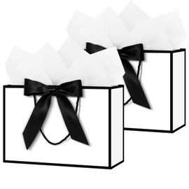 NADSSJL Medium Gift Bags for Present - 2 Pcs Birthday Gift Bag, with Wrappers and Cards, Party Bags with Handles for Weddings, Birthdays, Parties, Valentine's Day and Christmas (White)