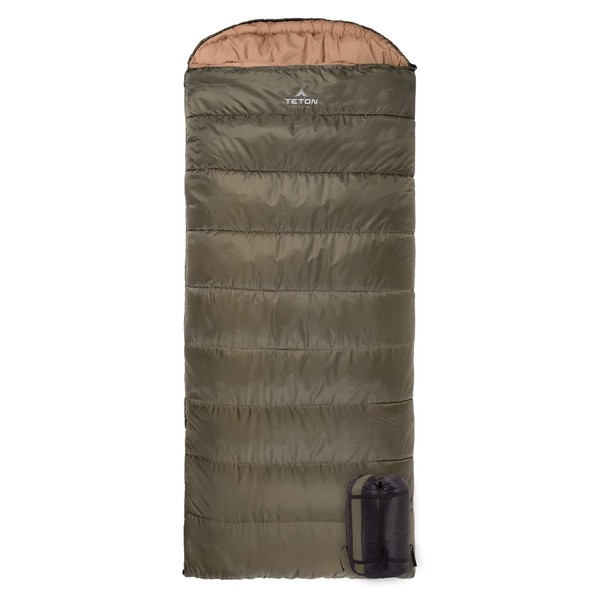 TETON Sports Celsius XL 0F Sleeping Bag; Great for Family Camping; Free Compression Sack , Green, 90-Inchx 36-Inch, Right Zip