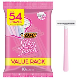 BIC Silky Touch Women's Disposable Razors, 2 Blades For a Sensitive, Soothing and Comfortable Shave, 18-Count