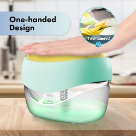 Dish Soap Dispenser with Sponge Holder for Kitchen Sink, 2 in 1 Soap Pump Dispenser Set, Useful Dishwashing Liquid Dispenser for Kitchen Countertop to Save Soap (Green)