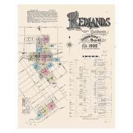 Redlands, Ca. 1900 Sanborn Fire Insurance Exquisitely Detailed Map - Poster - 24"x30"