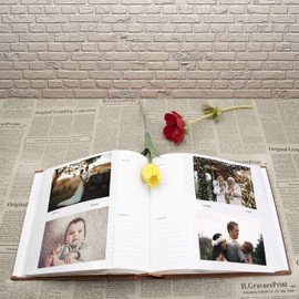 Golden State Art Photo Album, Holds 200 4"x6" Pictures, 2 Per Pages, Faux Leather Vintage Inspired Cover, P52028-6 Brown