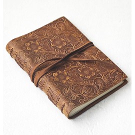Genuine leather Journal for Women - Embossed Floral journal, 7.6"X5.5", thick 256 Pages - Lined Paper Diary for Writing, Drawing, Sketchbook, and Travel Notebook - Ideal for Women