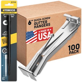 Quick Screw 6 Inch Gutter Hangers - 100 Pack - Gutter Brackets 6 Inch with Bonus 6 Inch Drill Bit - Hidden Bracket Clips with Pre-Assembled Screw - Fix Sagging Rain Gutters