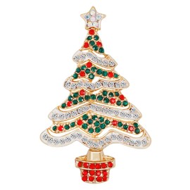 Vintage Christmas Brooch Sparkly Rhinestone Jingle Candy Moose Heart Brooch Garland Pearl Pin Inspired Crystal Christmas Tree Brooch Multi-colored Rhinestone Crystal Enamel Christmas Jewelry for Women (Christmas tree)
