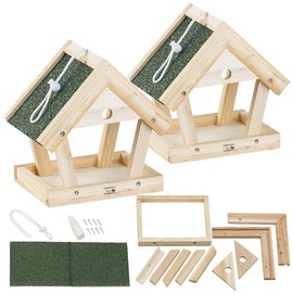 Royal Gardineer Bird House Construction Set: Set of 2 Bird Feeder Kits Made of Real Wood, for Hanging (Real Wood Bird House Kit, Bird Feeder Wood)