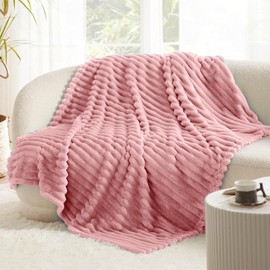 Cuddly Fluffy Blanket, 180 x 200 cm, Pink Fluffy Corduroy Plush Blanket, Warm Thick Sofa Blankets, Gift, Soft Cuddly Portable Blanket for Living Room, Sofa, Bedroom