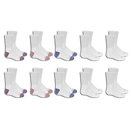 Fruit of the Loom girls 10-pair Everyday Soft Crew Casual Sock, White Multi, Medium