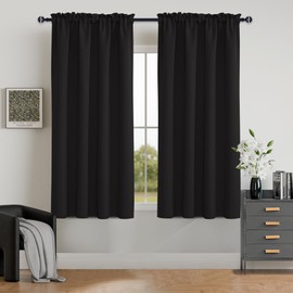 Hiasan Black Curtains 2 Panels for Kitchen, Rod Pocket Thermal Insulated Energy Efficient Blackout Short Window Curtains, 52 Inches Wide x 45 Inches Long