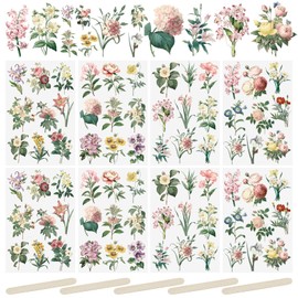 WANDIC 16 Sheets Rub On Transfer Stickers Minimalist Retro Flower Decals Waterproof Stickers Furniture Craft Decals for DIY Scrapbooking Making Greeting Cards Gift,4 * 6in