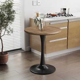 24 inch Small Tulip Table for 2 Person, Walnut Round Dining Table for Kitchen, Leisure Wood Mid Century Modern Table with Metal Pedestal Base for Cafe, Living Room, Bar, Circle Bistro Tables