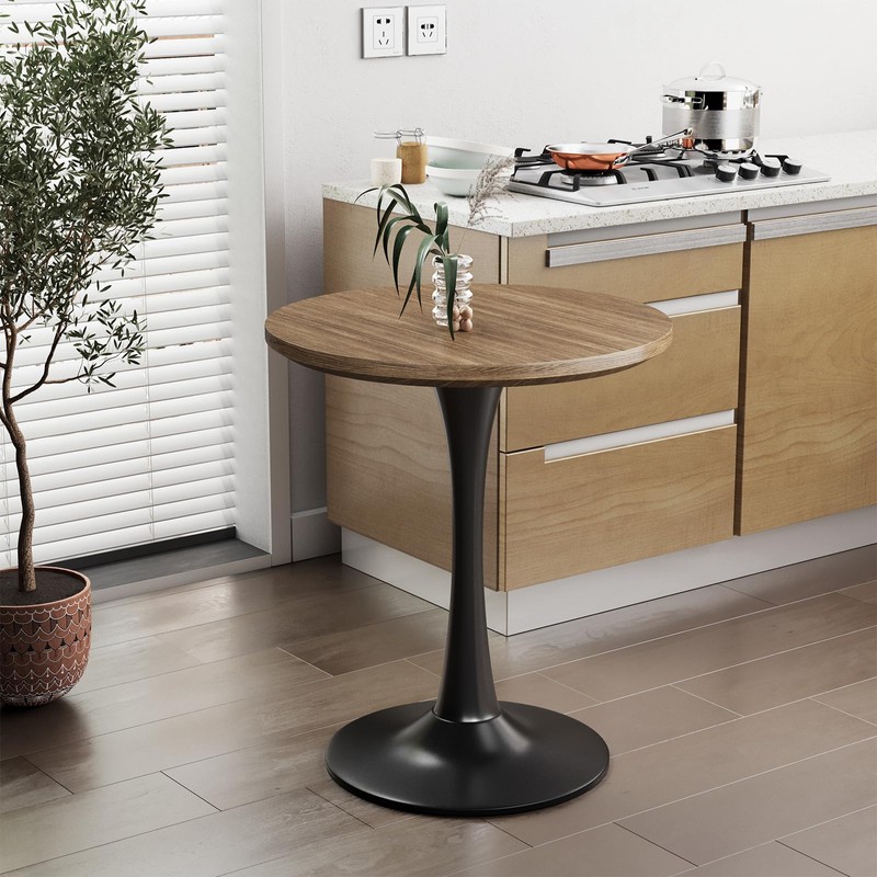 24 inch Small Tulip Table for 2 Person, Walnut Round