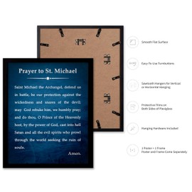 Poster Master Prayer to Saint Michael Poster - Saint Michael the Archangel Print - Inspirational Art - Religious Gift for Him, Her - Christian Decor for Living Room, Bedroom, 11x14 Black Framed